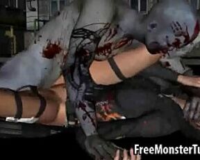 Sexy 3D brunette honey getting fucked by a zombie