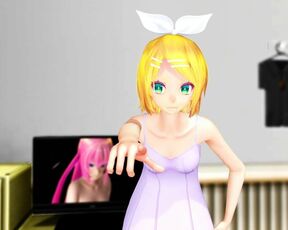 (MMD) Kagamine Rin strips butt-naked for her horny brother!