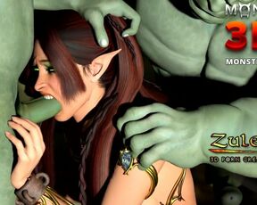 Elf girl gangbanged by two brutal Goblins. 3D Porn Cartoon