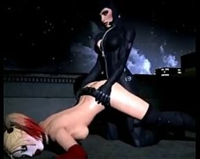 Catwoman in black clothes Fucks Harley Quinn (harley Quinn Hentai)