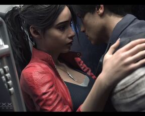 Claire Redfield And Leon In A Phone Booth