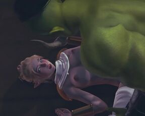 Orc cumshot on the body of a cute elf