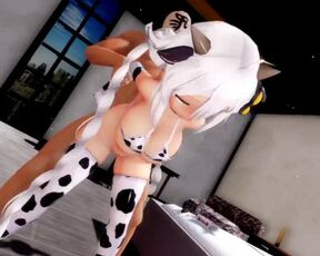 Cow pattern bikini Akari-chan Milking - MMD