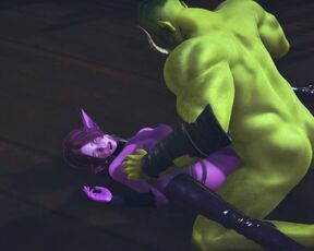 Elf gets pussy creampie from big orc