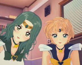 (3D Hentai)(Sailor Moon) Threesome with Sailor Neptune and Sailor Uranus