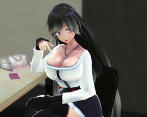 Black Haired Beauty Titty Fucks You On Table - 3D