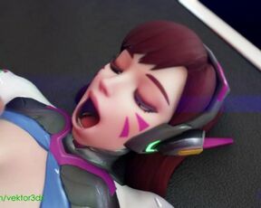 Overwatch - D.Va + Mercy - 02b - futa futanari blowjob facial r34 videogame sfm