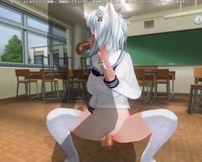 3D HENTAI Neko schoolgirl fucks with two teachers in the classroom