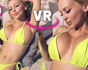 BIG FAKE TITS IN VR 3D 4K AT THE POOL - VIRTUAL REALITY BIMBO MICRO BIKINI FUCK 360/180