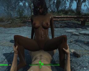 Gentle Sex of a Couple in the Pouring Rain in the Game Fallout 4 | PC Gameplay