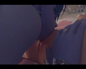 Widow Fucked Hard While She Licked Mercy's Pussy | 3D