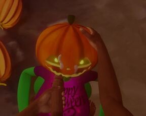 Halloween 2022 Porn Scary Sex Pumpkin girl blowjob for a black guy Deepthroat Night October 31st