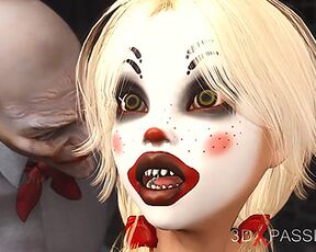 Joker bangs rough a cute sexy blonde in a clown mask