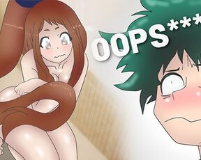 Ochako Uraraka With Ponytails washes in the bathroom, but Midoriya overhears ! Hentai 2d ( Cartoon )