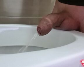 Uncircumcised Cock Peeing with a Big Stream