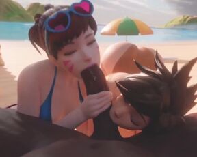 Overwatch Tracer Shares BBC with Dva At The Beach