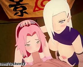 NARUTO 3D HENTAI: Kunoichi Sluts Ino & Sakura thanking their hero Naruto