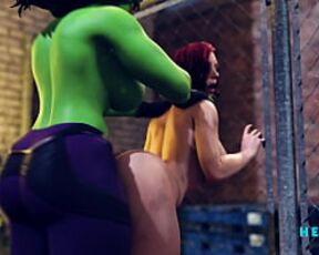 She-Hulk pounding Black Widow