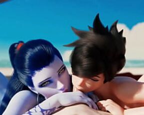 Overwatch - Threesome Sex In Beach Tracer And BlackWindow!